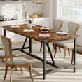 thumbnail image 3 of Heavy-Duty Industrial Dining Table for 6 with Corner Guards | 71-Inch Rustic Brown Wood Top & H-Frame Metal Base, 3 of 4
