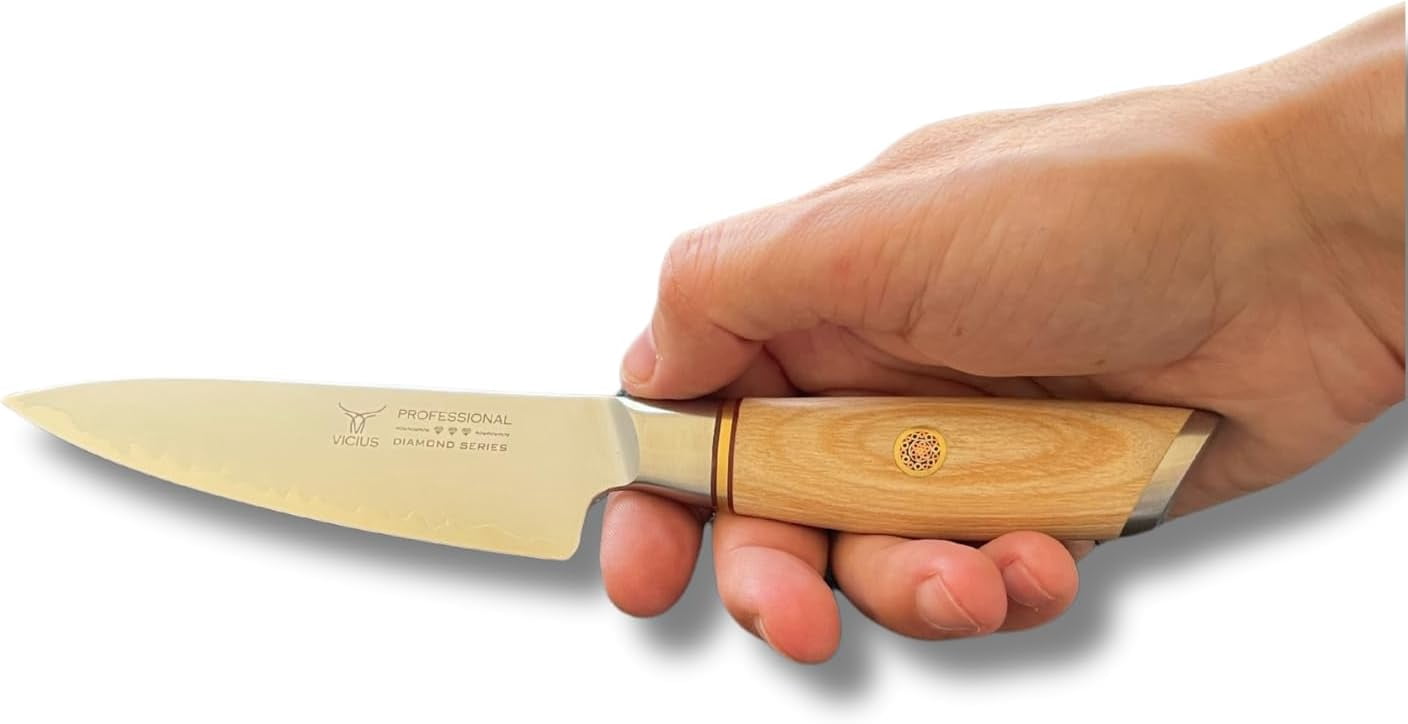 5-Inch Utility Knife, 3-Layer 10Cr15CoMoV Damascus Steel Blade, Razor Sharp Kitchen Knife for Slicing & Dicing, Pakka Wood Handle, Gift Box