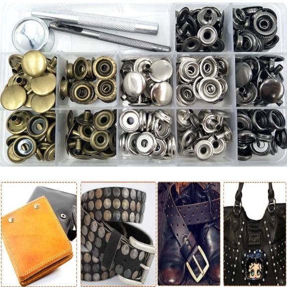 60 Set Leather Snap Fasteners Kit, 15mm Metal Snap Buttons Kit Press Studs with Install Tools, Rivets and Snaps for Clothing, Jeans, Jackets, Bracelets, Bags