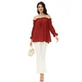 thumbnail image 5 of Womens Semi Sheer Boho Peasant Long Sleeve Off the Shoulder Top, Red, Large, 5 of 6