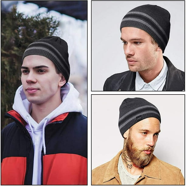 KSCD Bonnet d'hiver pour homme surdimensionné chaud en tricot polaire  doublé court bonnet de ski Skull Cap 