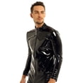 thumbnail image 3 of Zaldita Men's Shiny Metallic PVC Leather Zipper Front Latex Rubber Coat Jacket Top T-Shirts Black M, 3 of 7