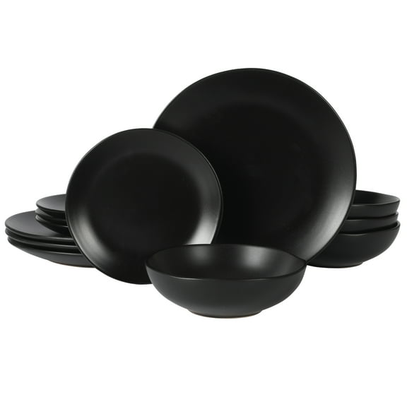 Gibson Home Bethel 12-Piece Matte Black Stoneware Dinnerware Set