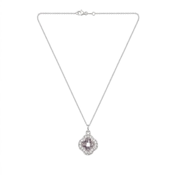 AlKhalil - Elegant Silver Clover Pendant Necklace with Sparkling Crystal Accents