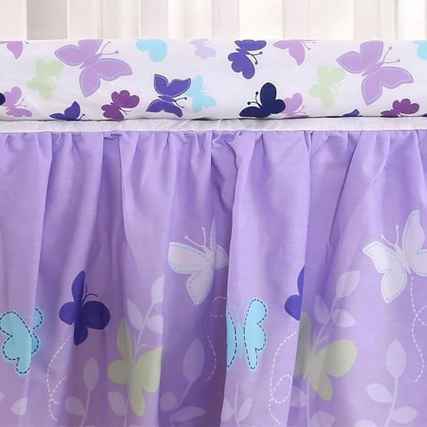 Sweet Baba  Cotton Butterfly Purple Crib Bedding Set for Baby Girls, 4 PC Nursery Set with Comforter/Skirt/Crib Sheet/Blanket