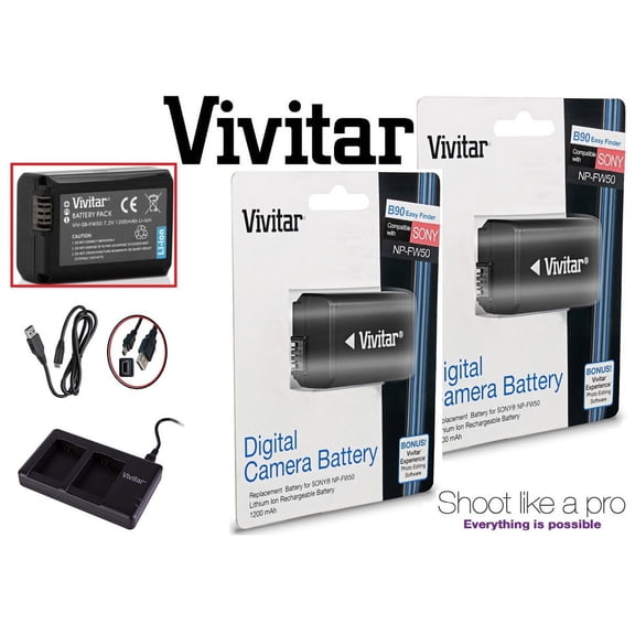 NP-FW50 (2-Pcs) Battery   Dual USB Charger For Sony NEX-5T NEX-5N NEX-5R NEX-3N