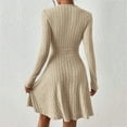 thumbnail image 5 of CharmCyan Long Sleeve V Neck Ribbed Knit Dress for Women A Line Silhouette Soft Fabric Pullover Design Casual Wear Beige L, 5 of 5