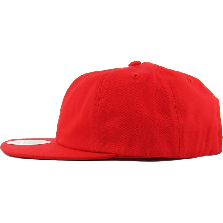 Red Classic Cotton Flat Brim Unconstructed Baseball Cap Adjustable  Strapback Style