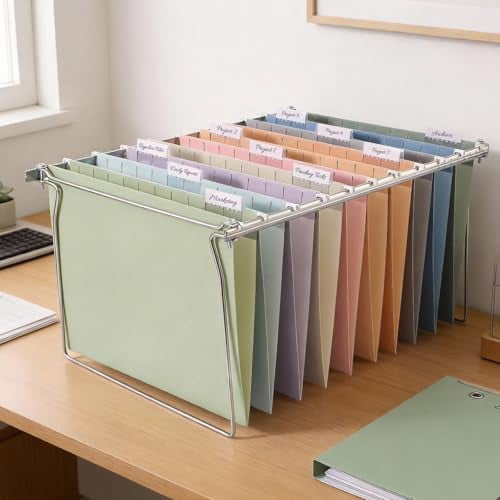 Hanging File Folders, 50 Pack Letter Size Hanging File Folders with 1/5-cut Tabs, Stay Organized for Your Home and Office Bulk File, Documents and Paper, 10 Pastel Colors