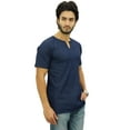 thumbnail image 3 of Atasi Men's Casual Short Kurta Indian Tunic V-Neck Denim Shirt-Small, 3 of 7