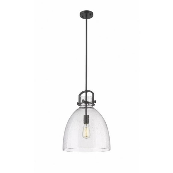 Innovations Lighting Newton Bell - 1 Light 14" Stem Hung Pendant Seedy/Matte Black
