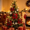 thumbnail image 4 of Velvet Christmas Bow Ornament, Xmas Tree Hanging Decoration for Tree Home Party Front Door 7.87in Red, 4 of 5