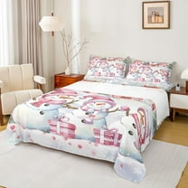 Manfei Western Christmas Gifts Twin Sheet Set,Pink Snowman,Happy New Year,3-Piece Cozy