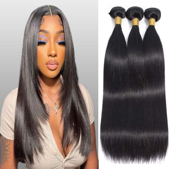 Feibin Mèches de Cheveux Humains Lisses 14 14 14 Pouces Mèches de Cheveux Psychédéliques Humains 100 % Brésiliens Non Traités Mèches de Cheveux Bruts Mèches Tissées Extensions de Cheveux Humains pour Femmes Noires Couleur Naturelle