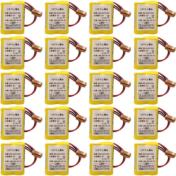 (Pack of 20) 2200mAh BR-AGCF2W 6V A98L-0031-0011 PLC Lithium Battery with Brown Plug for FANUC Backup Power, A98L-0031-0011#L A06B-6093-K001 Battery