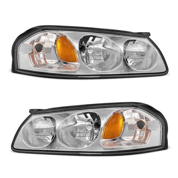 ADCARLIGHTS Headlight Assembly for Chevrolet Impala 2000 2001 2002 2003 2004 2005 Chrome Housing Amber Reflector Replacement Pair