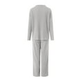 thumbnail image 5 of felwors Women 2 Piece Pajamas Sets Long Sleeve Casual Ribbed Lounge Set Fall Pj V Neck Loungewear Outfit Grey, XS, 5 of 8