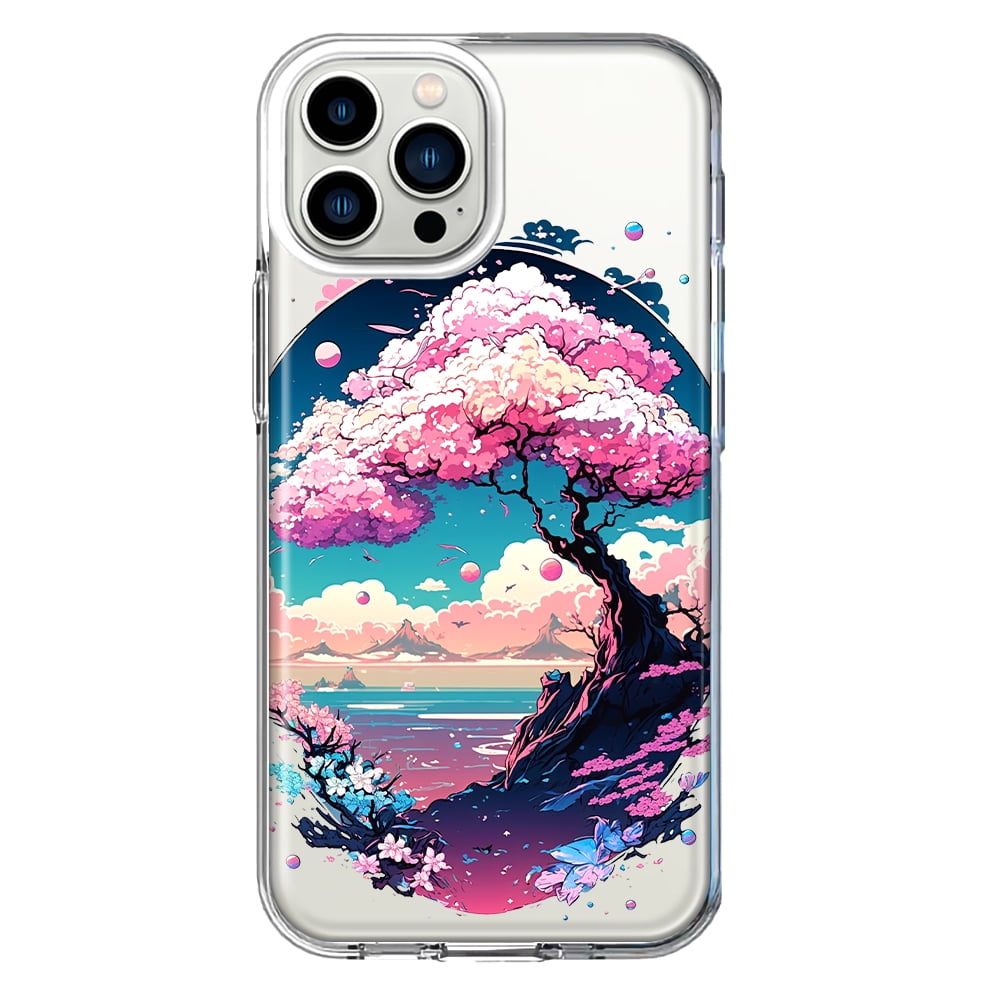 MUNDAZE Apple iPhone 12 Pro Max Shockproof Clear Hybrid Protective Phone  Case Kawaii Manga Pink Cherry Blossom Japanese Sky Floral Ocean Cover