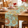 thumbnail image 5 of Teal Green Boho Floral Table Runner 48 Inches, Vintage Abstract Art Ethnic Flowers Bed Runner Dresser Scarves Tabletop for Indoor Outdoor Parties/Ceremony/Banquet, 13" x 48", 5 of 8