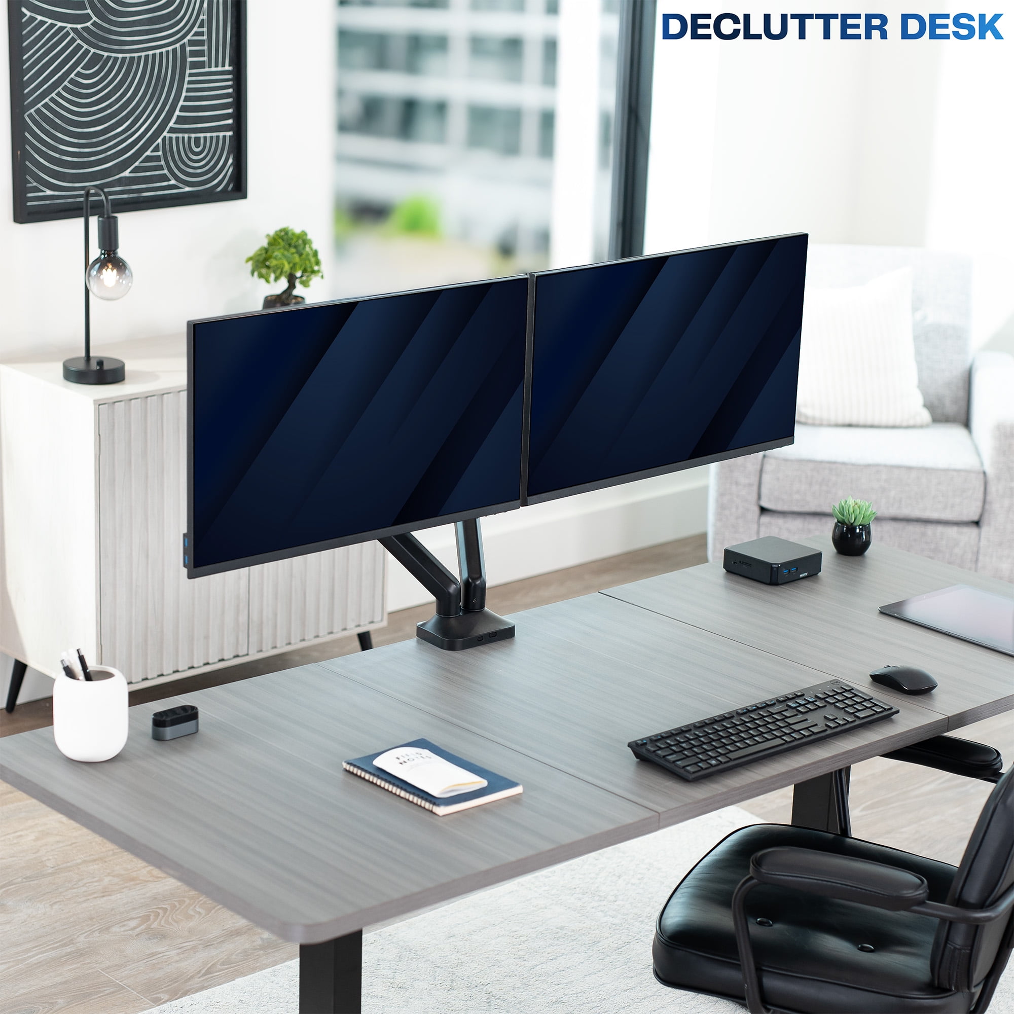 VIVO Pneumatic Arm Dual Ultrawide Monitor Desk Mount, Fits up to 35" Screens