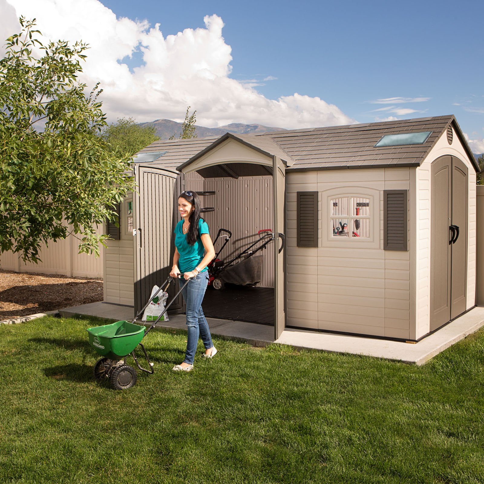 Lifetime Dual Entry 14 Ft 7 In W X 8 D Plastic Storage Lifetime Dual Entry 14 Ft 7 In W X 8 D Plastic Storage Shed Com