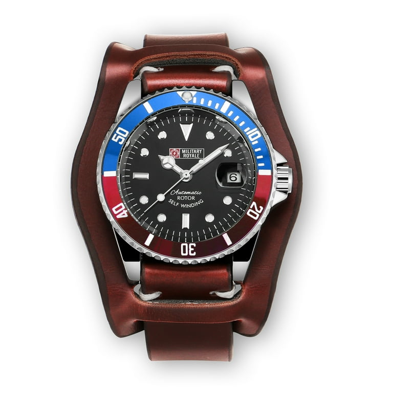 Military Royale Men s Watch Black Dial Date Display Pilot Automatic Leather Walmart