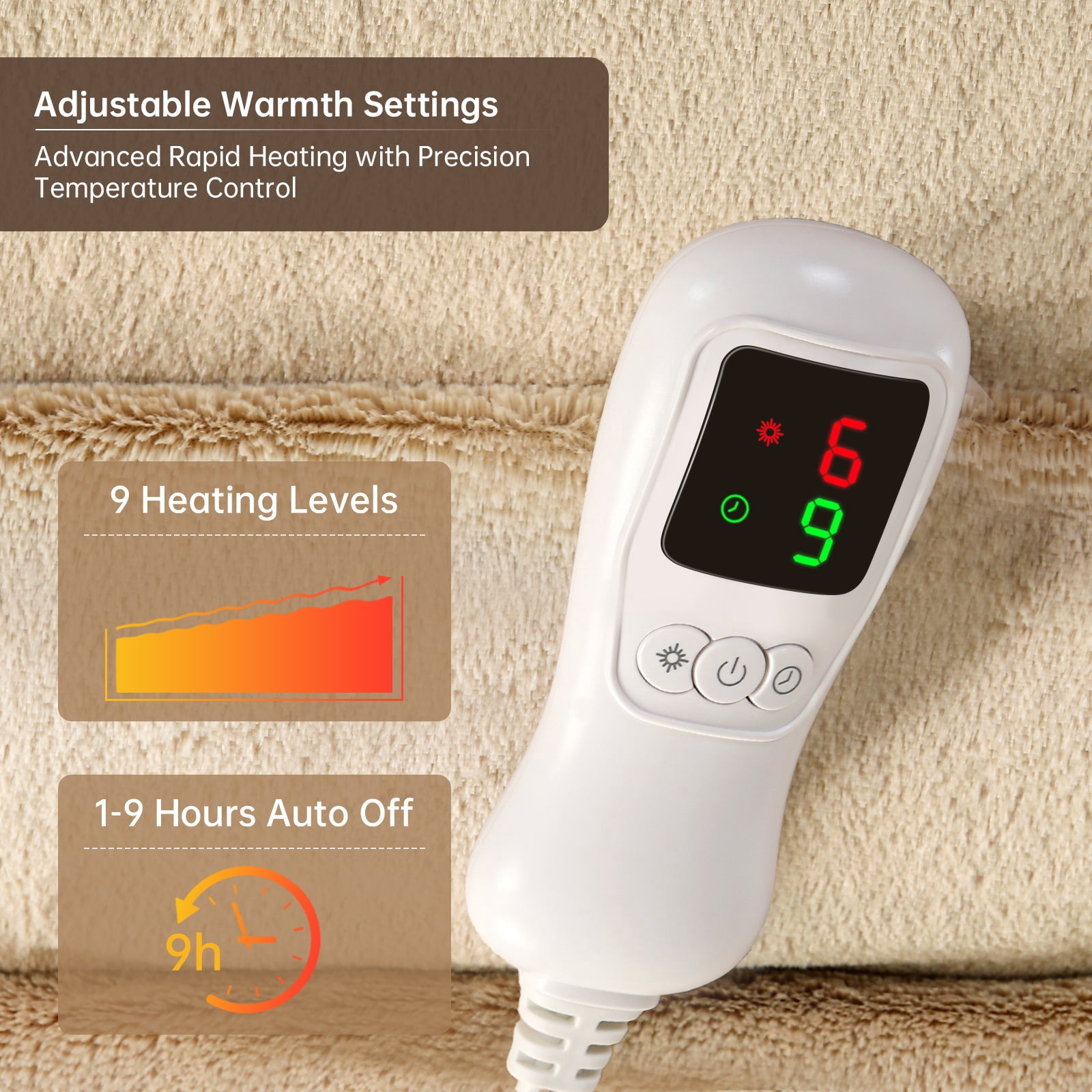 Heated Blanket Twin Size, Washable Heated Blanket Electric, Electric Blanket, Beige, 62" x 84", Blanket Warmer Heating blanket Heat Warming Blanket Electric Blanke Heater