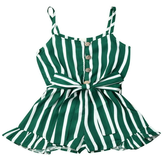 Barboteuse d'Été à Bretelles pour Bébé Fille, Combinaison, Short, Poches, Vert 6-7 Ans