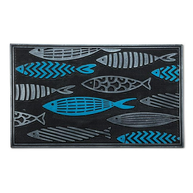 Abbott Collections AB-35-RUBBER-6316 18 x 30 in. Fish School Doormat, Black & Blue