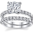 thumbnail image 3 of Gems Jewels Women's 2.87 Ct Cushion Cut White Diamond Wedding Engagement Thanksgiving Christmas Bridal Ring Set 14K White Gold Plated 925 Sterling Silver -9, 3 of 3