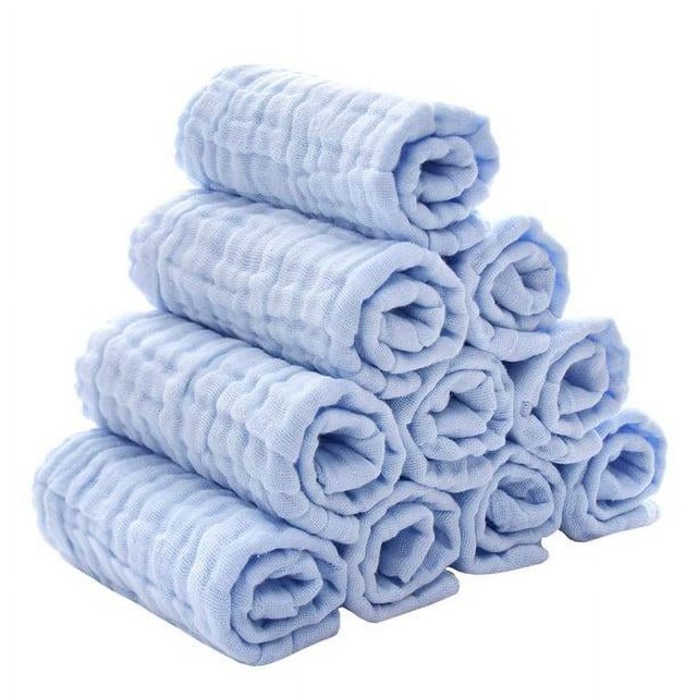 10 Pack Muslin Washcloths- Natural Muslin Cotton Baby Wipes - Soft Newborn Baby Face Towel for Sensitive Skin- Baby Registry as Shower, 12x12 inches (Blue)
