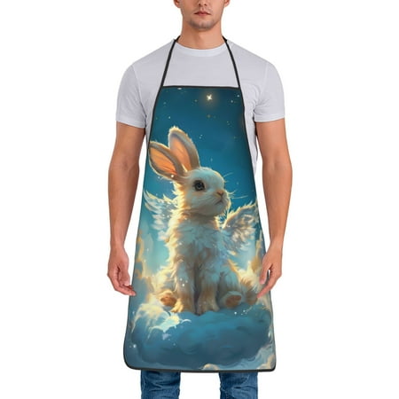 

Uemuo Cute Angel Winged Rabbit Printed Bib Apron Adjustable Water and Oil Resistant Cooking Kitchen Chef Apron for Women Men