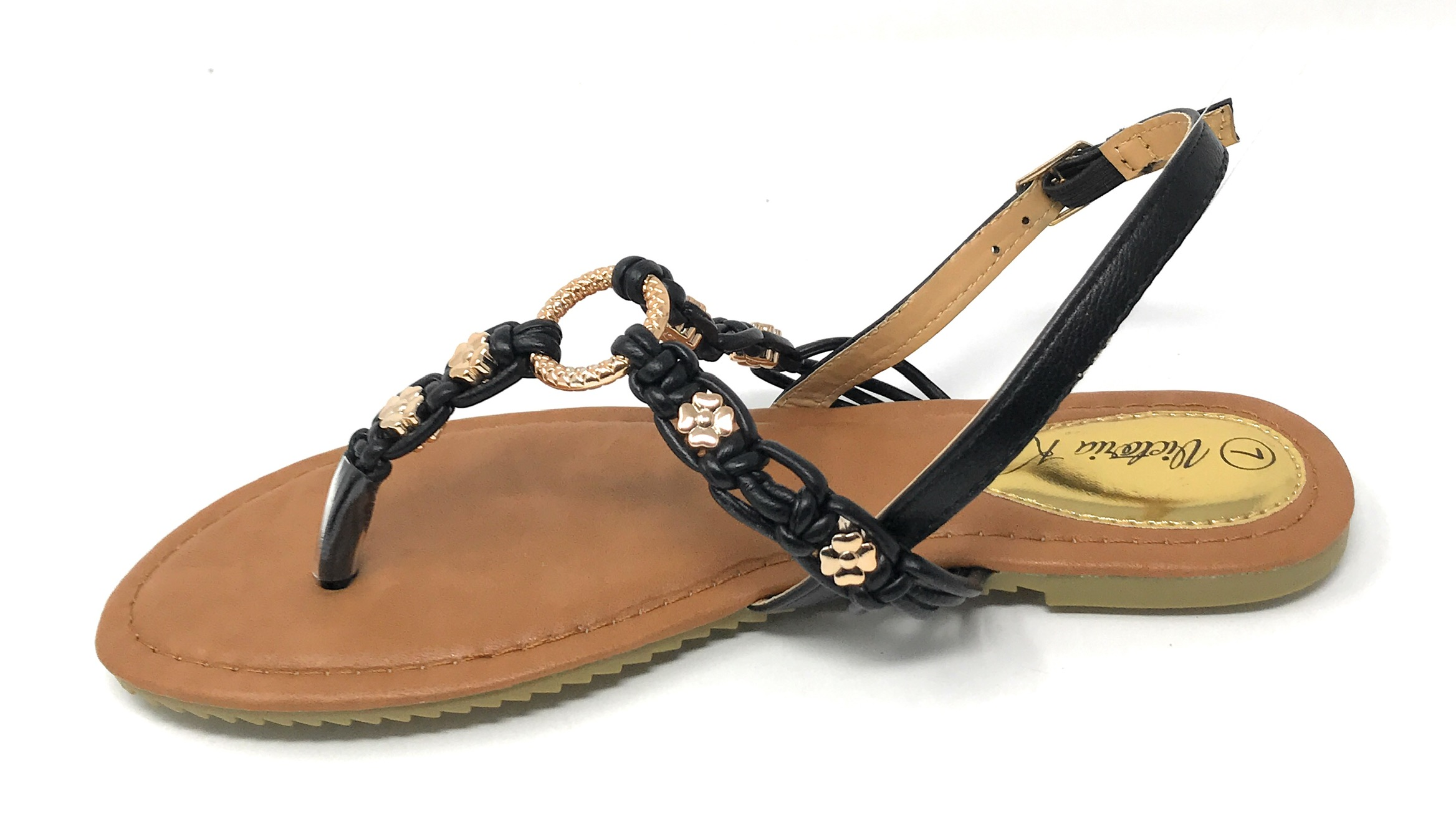 Victoria K Women's Multi Knots With Metallic Beads and Gold Centered Ring Sandals