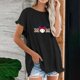 thumbnail image 2 of Blusa de manga corta con estampado regular de flecos y cuello redondo de algodón y cáñamo para mujer OAVQHLG3B Store  lin121212, 2 of 5