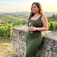 thumbnail image 3 of Agnes Orinda Women's Plus Size Dress Summer Sleeveless Square Neck Bodycon Cocktail Sundress Tank Dress 1X Army Green, 3 of 8