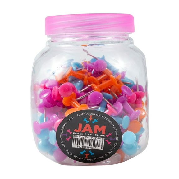 JAM Paper Colorful Push Pins Jar, Assorted Colors, 150 Per Pack
