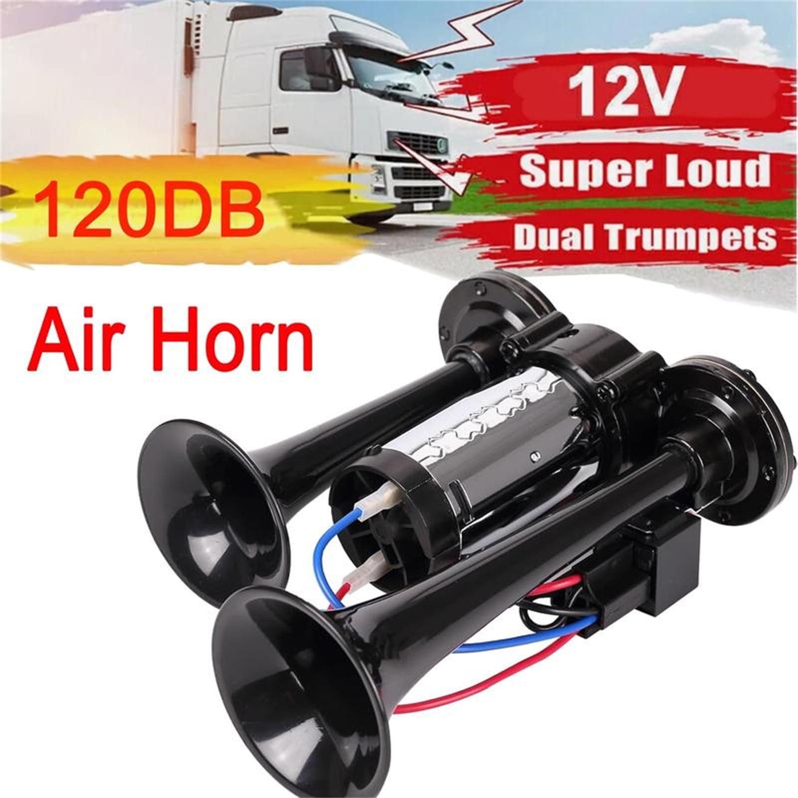 600DB Super Train Horns with Compressor | Waterproof Air Horn Replacement Kit for Cars, Trucks, and Motorcycles | Easy to Install, High-Volume Alert System for Enhanced Safety on the Road