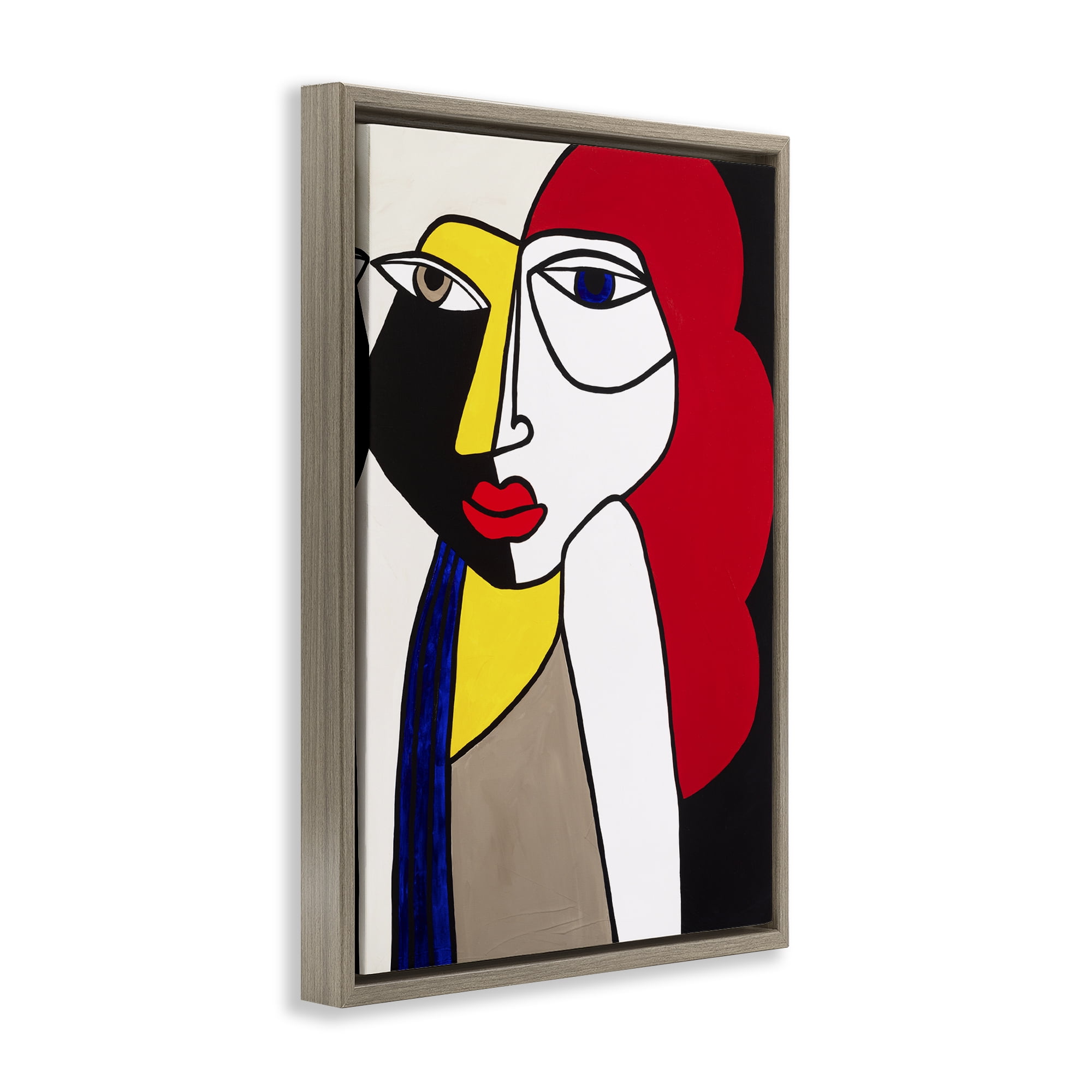 Stupell Industries Her Abstract Cubism Face People Painting Brown Floater Framed Canvas Art Print Wall Art, 21 x 31
