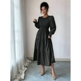 thumbnail image 3 of Fall Wedding Guest Dresses for Women Puff Long Sleeve Smocked Casual Crew Neck Tiered A Line Flowy Long Dress Black XL, 3 of 5