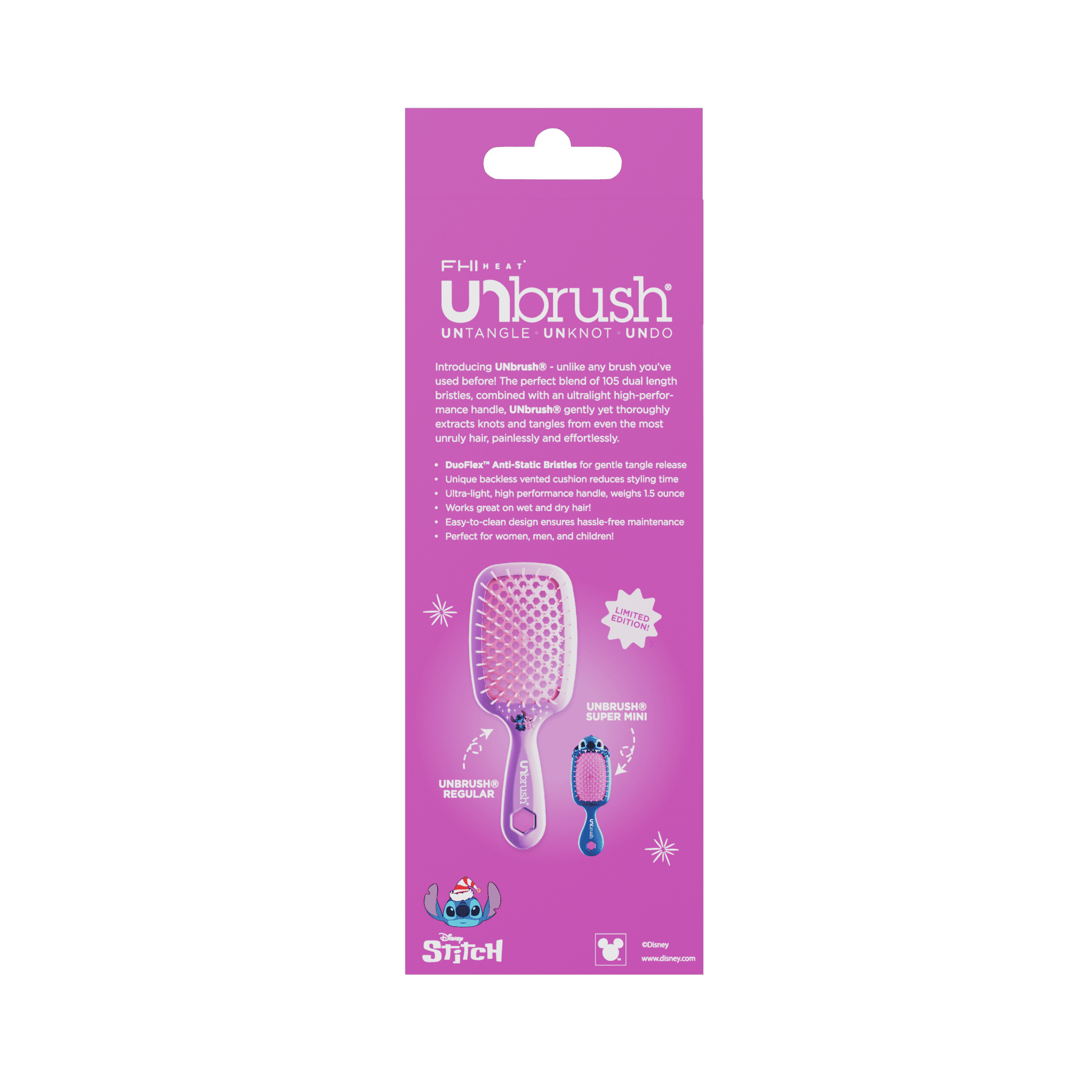 FHI Heat Disney Stitch UNbrush® Gift Set, Detangling for All Hair Types, Purple