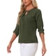 thumbnail image 4 of CURVOSPORT Camisa Elegante para Mujeres, Top de Oficina con Abertura en el Cuello, Frontal Plisado, Manga 3/4, Blusa de Chifón en Verde Militar, 4 of 6