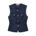 thumbnail image 1 of Chaleco Con Cinturón De Lentejuelas, Chaleco Versátil De Tweed Con Botones Dorados, Chaleco Con Botones Frontales Para Amantes De La Moda, Adultos, Para Vestir En Capas, Eventos X azul marino, 1 of 7
