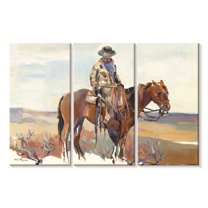 Elephant Stock Western Rider Wall Art - Horizontal Multi Panel Canvas - Living Room Wall Decor - Our America Multi Panel - Brown And White Decor By Marilyn Hageman - 65" x 42"