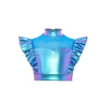 thumbnail image 3 of Hansber Kids Girls Ruffle Crop Tops Shiny Mesh Patchwork Hip Hop Street Dance Tops Performance Costume Blue 6, 3 of 5
