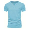 thumbnail image 2 of fatyb Mens Casual T-Shirts Summer Button V Neck Tee Pullover Solid Color Vacation Beach Tops with Pocket, 2 of 7
