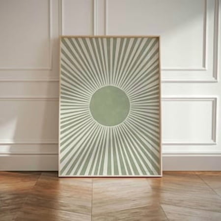 Sage Green Boho Sun Art Print Bohemian Sunbeams Poster, 8x12 Poster Print