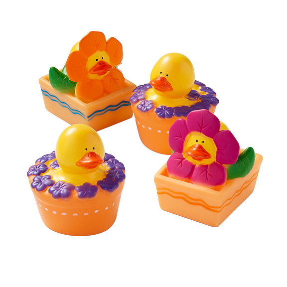 Spring Flowers Rubber Duckies - Party Favors - 12 Pieces
