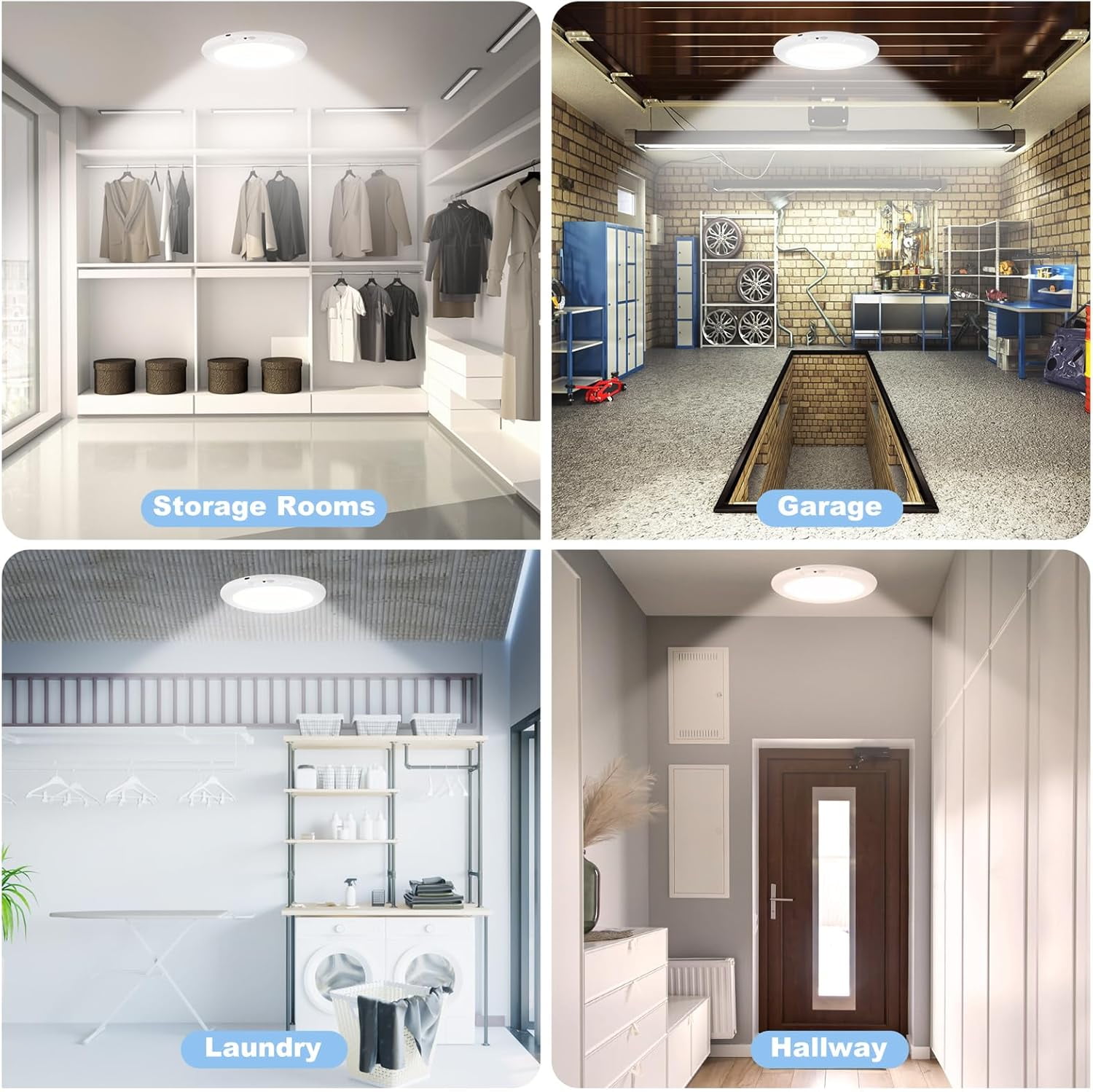 SONGAUN 2 Pack Rechargeable Ceiling Light, Closet Lights Motion Sensored, Battery Powered Ceiling Light with Remote No Wiring, Wireless Ceiling Lights for Stairs, Garage, Hallway, Porch, Pantry, Shed