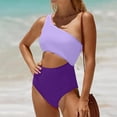 thumbnail image 4 of One Piece Bathing Suit for Women One Shoulder Swimsuit Tummy Control Cutout Padded Swimwear Dark Purple S, 4 of 5