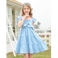 thumbnail image 2 of Lanbubble Girls Dress Blue A-Line Ruffle Sleeve Casual Holiday Summer Dress, 11-12 Years, 2 of 9